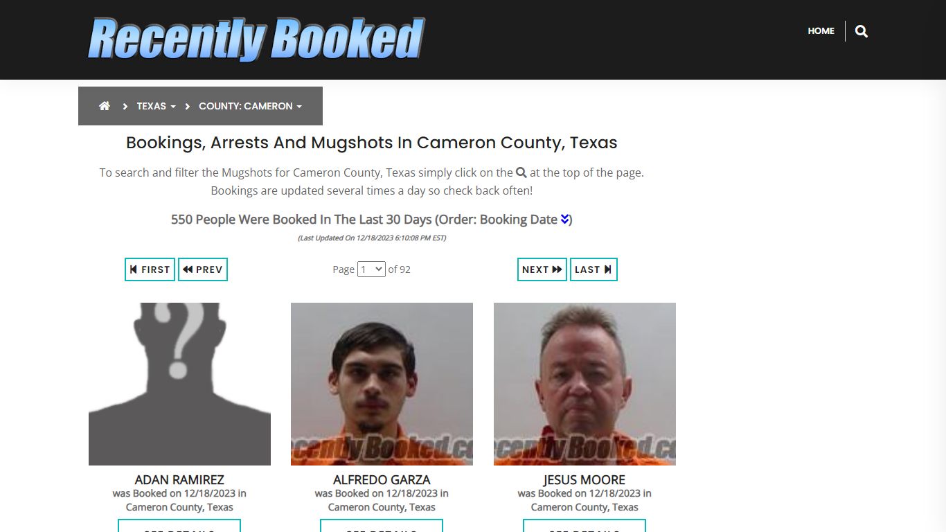Recent bookings, Arrests, Mugshots in Cameron County, Texas
